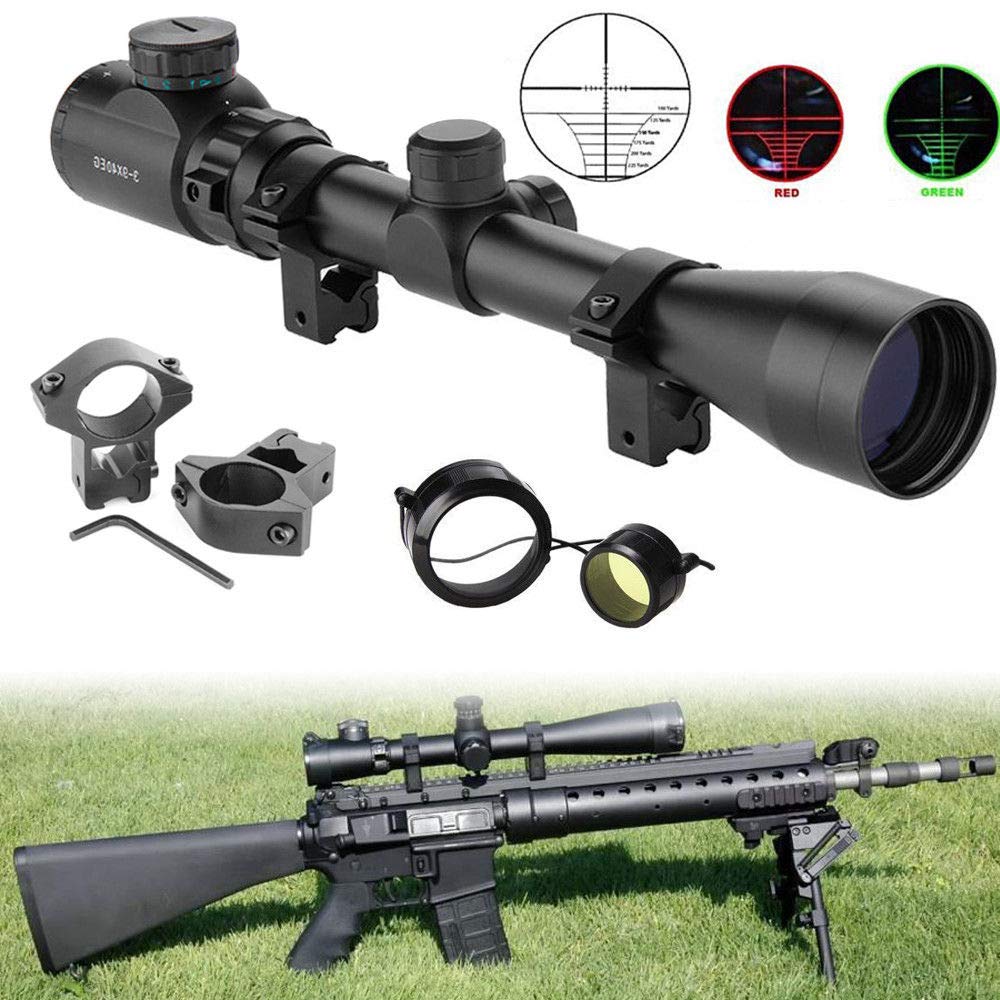 HENGMEI Lunette de Visée 3-9x40EG Télémètre Rouge & Vert Mil-Dot Chasse avec Anneaux de Montage Rail