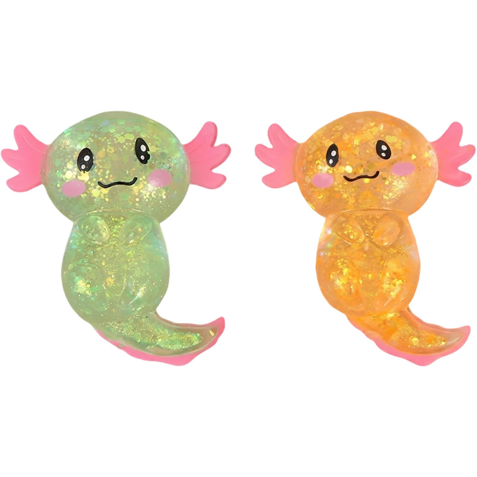 Axolotl Squishy, 2 Pcs Squishy Axolotl for Travel Use, Cute fidget squishy for Adults, Office Desktop Ornaments and Party Favors (Green+Yellow)