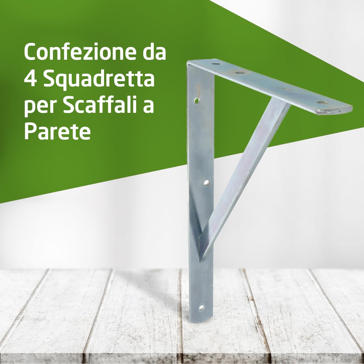 Amig - Staffa mensola - Set 4 staffe per mensole - Alta resistenza fino a 225 kg - 400 x 275 mm - Acciaio - Argento