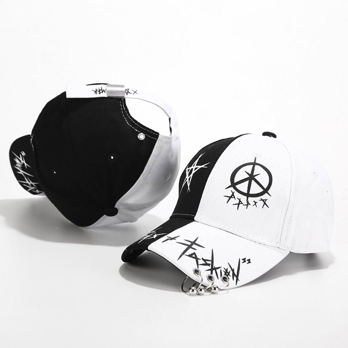 Unisex Black & White Baseball Cap-Hip Hop, Gothic, Punk Rock Streetwear Snapback Hat-Adjustable Funny Hat - Image 4