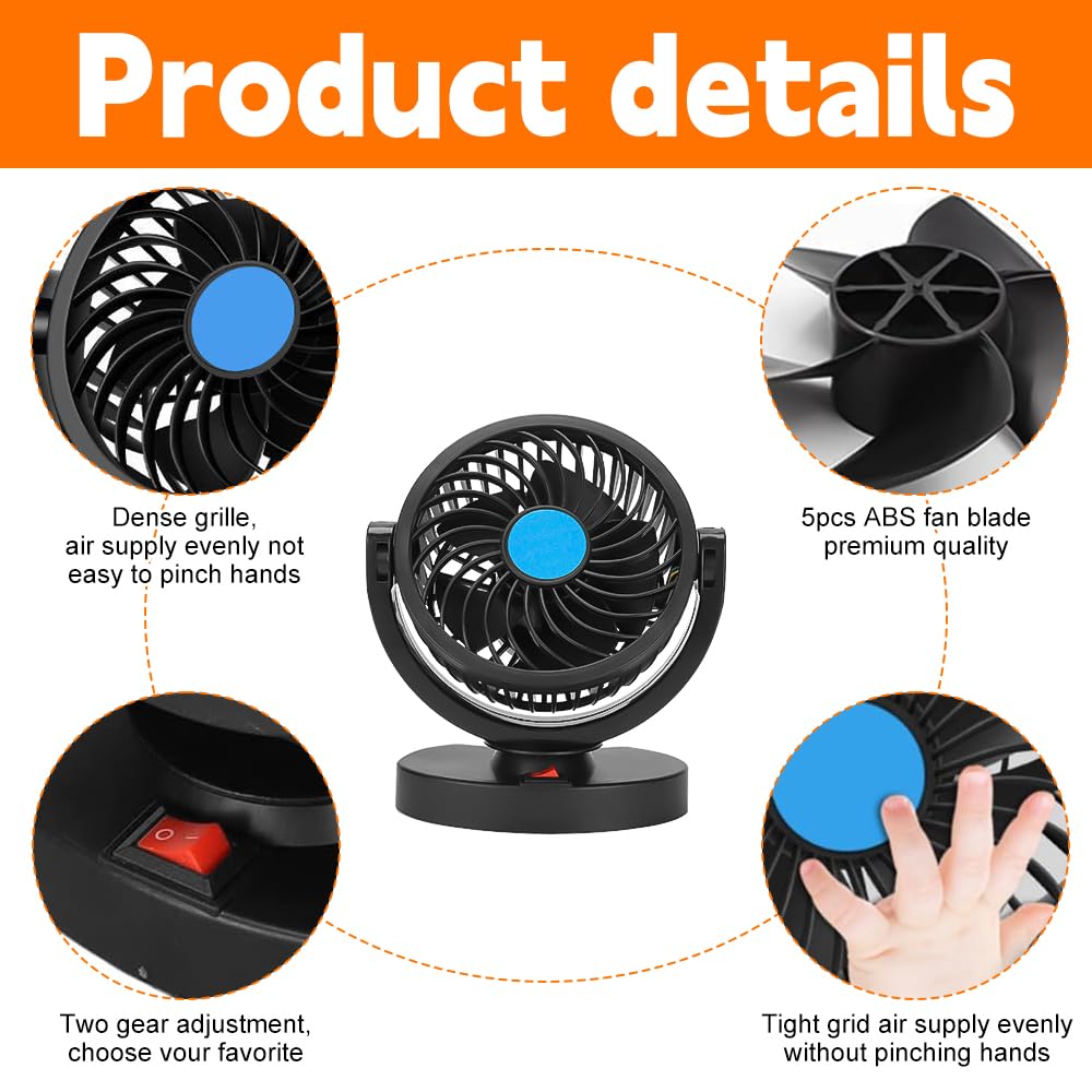 Ventilatore Auto 12v, 360° Ruotabile Ventilatore Per Auto con Presa Accendisigari, Ventola Per Auto con 2 Velocità,Novità 2026,Ventilatore Portatile Auto per Tutti i Veicoli Familiari, Furgoni