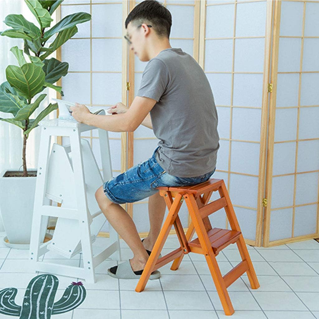 Folding Wooden Stool Chair 2 in 1 Portable Ladder for Home Office Library Living Room Multi Functional Climbing Stool for Bathroom and Indoor Use