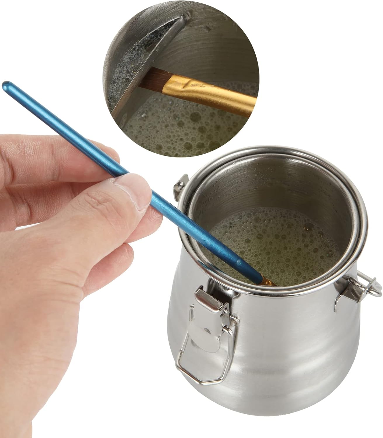 Oil Paint Brush Washer, Artist Brush Washer, Portable Stainless Steel Leak-Proof Paint Brush Washer with Lid and Filter Screen for Oil Painting, 3.9 Tall x 3.4 inch Diameter, Silver - Image 3