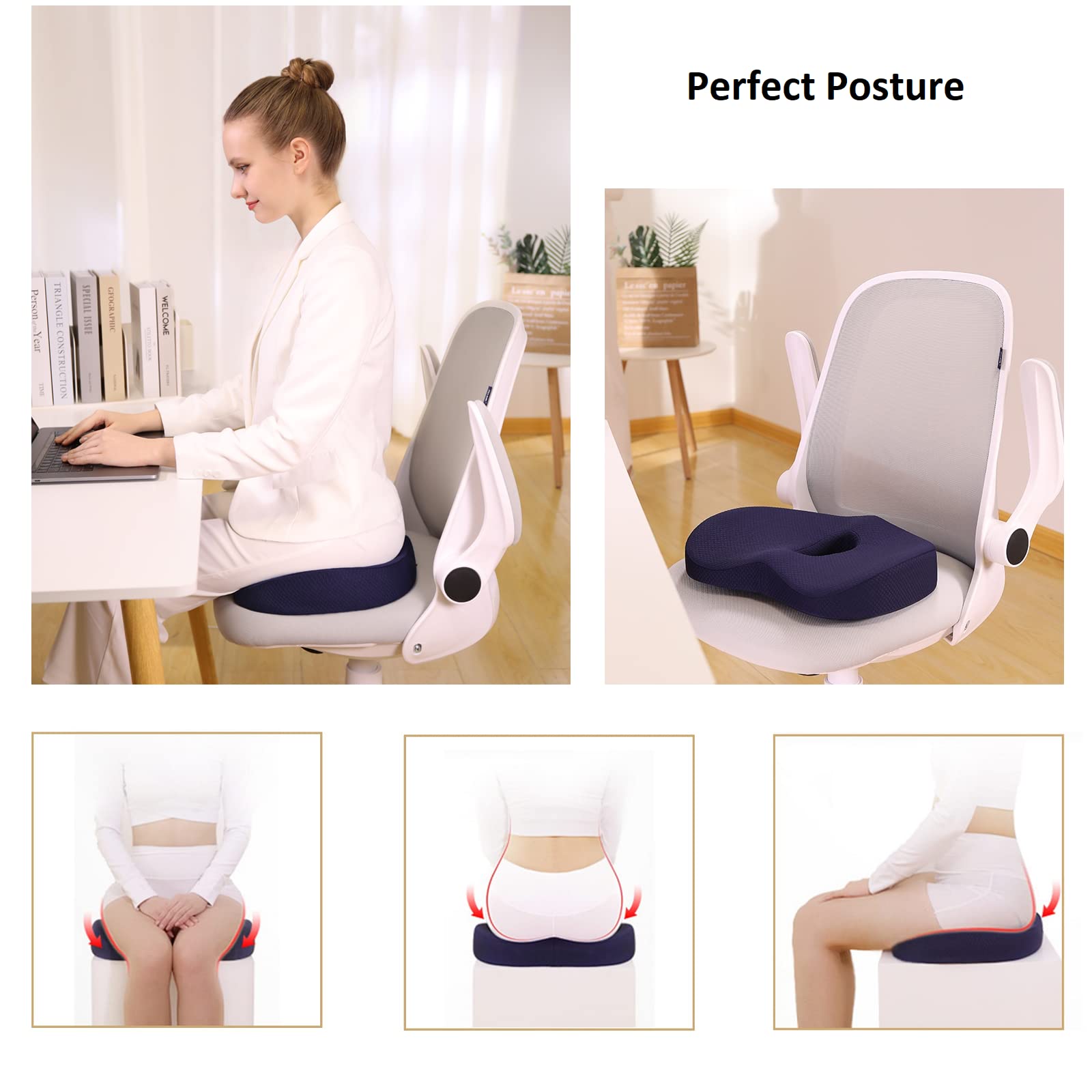 NOENO® - Cuscino Sedia Ufficio Memory Foam Sedile per Coccige Ortopedico, Auto Ergonomico Seduta Emorroidi Sedie a Rotelle Pieghevole Sciatica Prostata Posturale Lombare Antidecubito Gaming (Grigio)