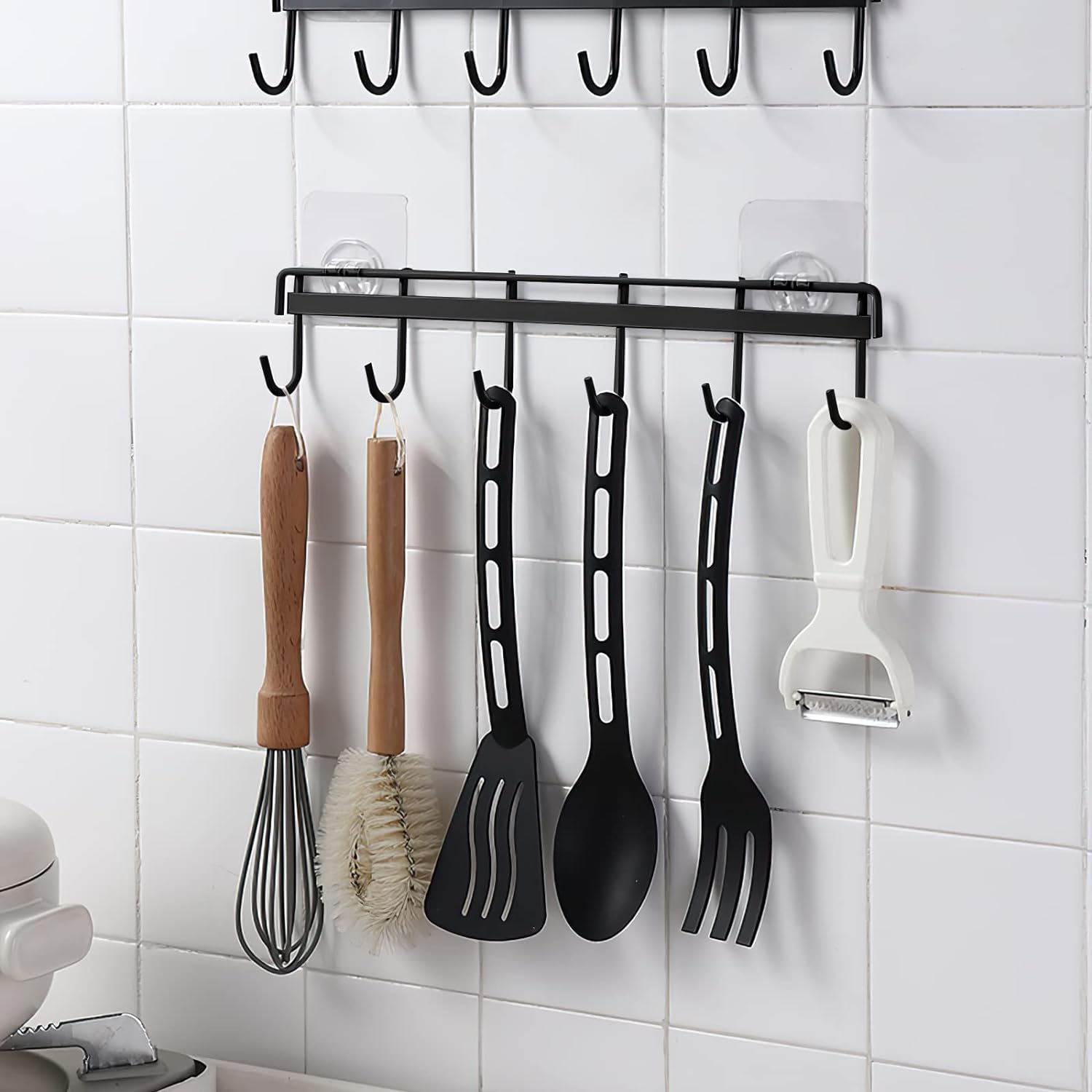 Colgador De Utensilios De Cocina - 2 Piezas Con 6 Ganchos Giratorios, Sin Taladro