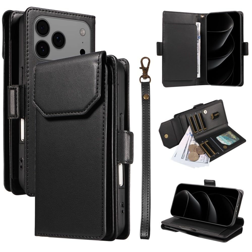 Étui portefeuille iPhone 15 cuir noir anti-rayures écran - 7