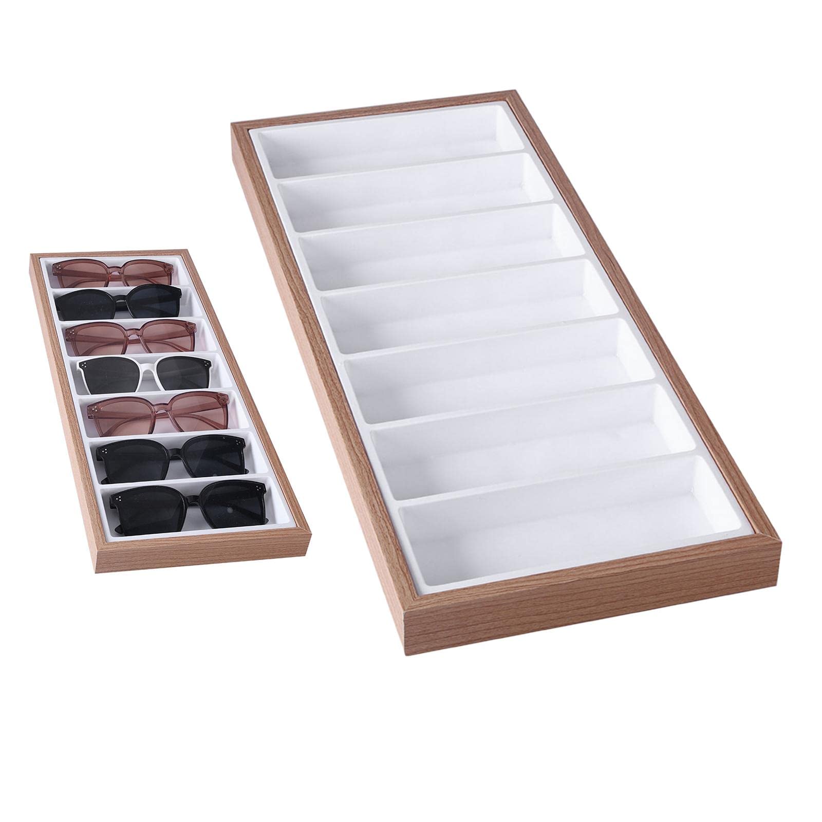 Juego de 2 bandejas apilables para gafas de sol, organizador de almacenamiento, color blanco