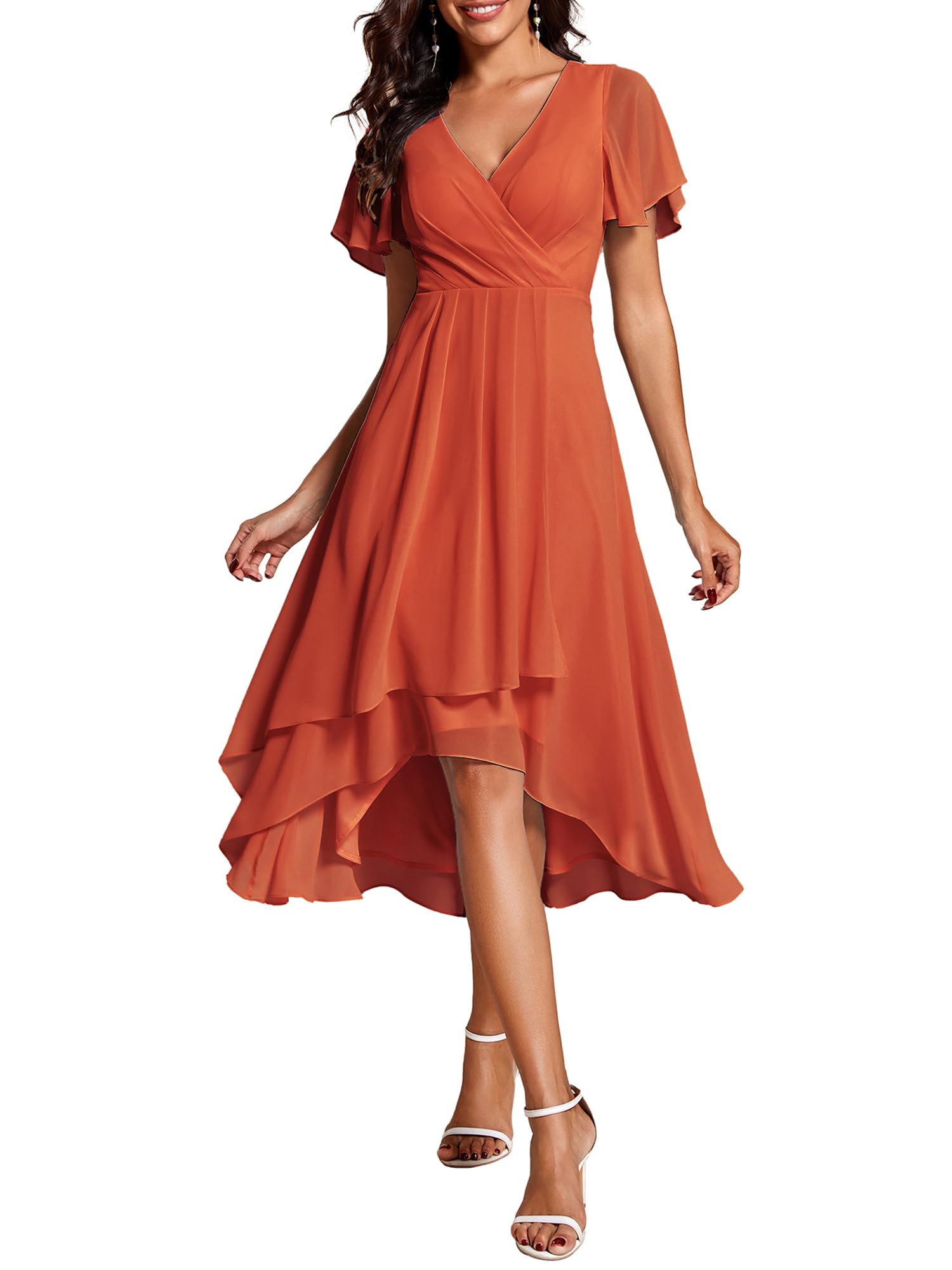 Ever-Pretty Vestidos de Invitada de Boda Elegantes Vestidos de Noche de Gasa Mujer Midi Cortos Vestidos de Novia EG02084-P