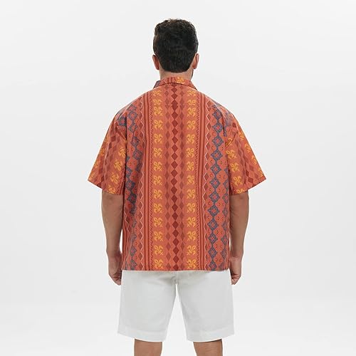Vista 4 de SIX ISLANDS Camisa de playa hawaiana de manga corta para hombre grande y alto, camisa floral con botones para hombre, camisa cubana para hombre