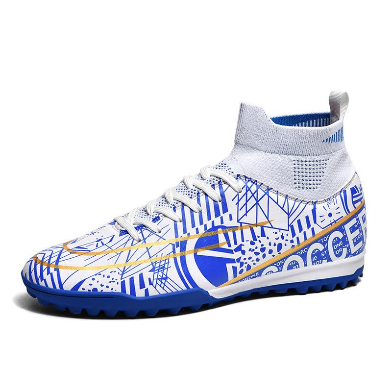 Printed Football Boots Men Women Breathable Socks Sneakers Futsal Men Lightweight Soccer Shoes Botines Hombre Futbol (White TF 168, 43)