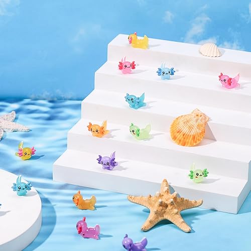 Miniatura 6 de 28 piezas de mini dijes de ajolote de resina a granel a granel de 7 colores diminutos ajolote de resina, figuritas de juguete, adorno pequeño de
