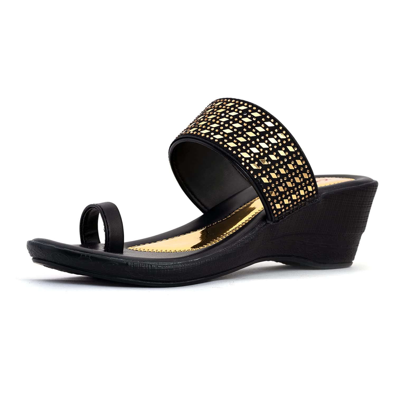 Khadims Black Wedge Heel Slip On Sandal for Women (6510796) (B09SQ2GF2S) Amazon Price History, Amazon Price Tracker
