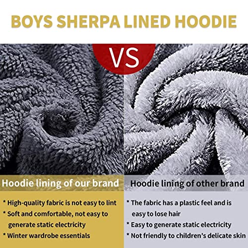 Image of ZITY Boys Zip Up Hoodie Fleece Jacket Kids Sherpa Lined Sweatshirts Outerwear Unisex Warm Winter Coat 6-15 Years Old