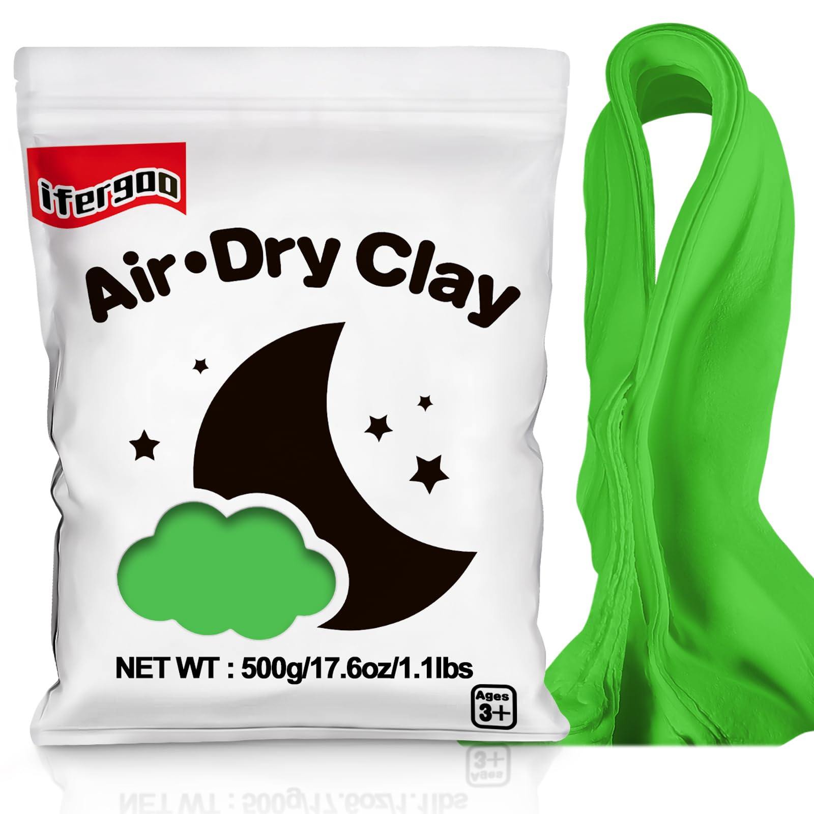 iFergoo Air Dry Clay, Ultra Light Modeling Green Clay, Magic Clay DIY Creative Modeling Dough, Kids Gifts for Girls Boys-1.1 Lbs/ 500 g