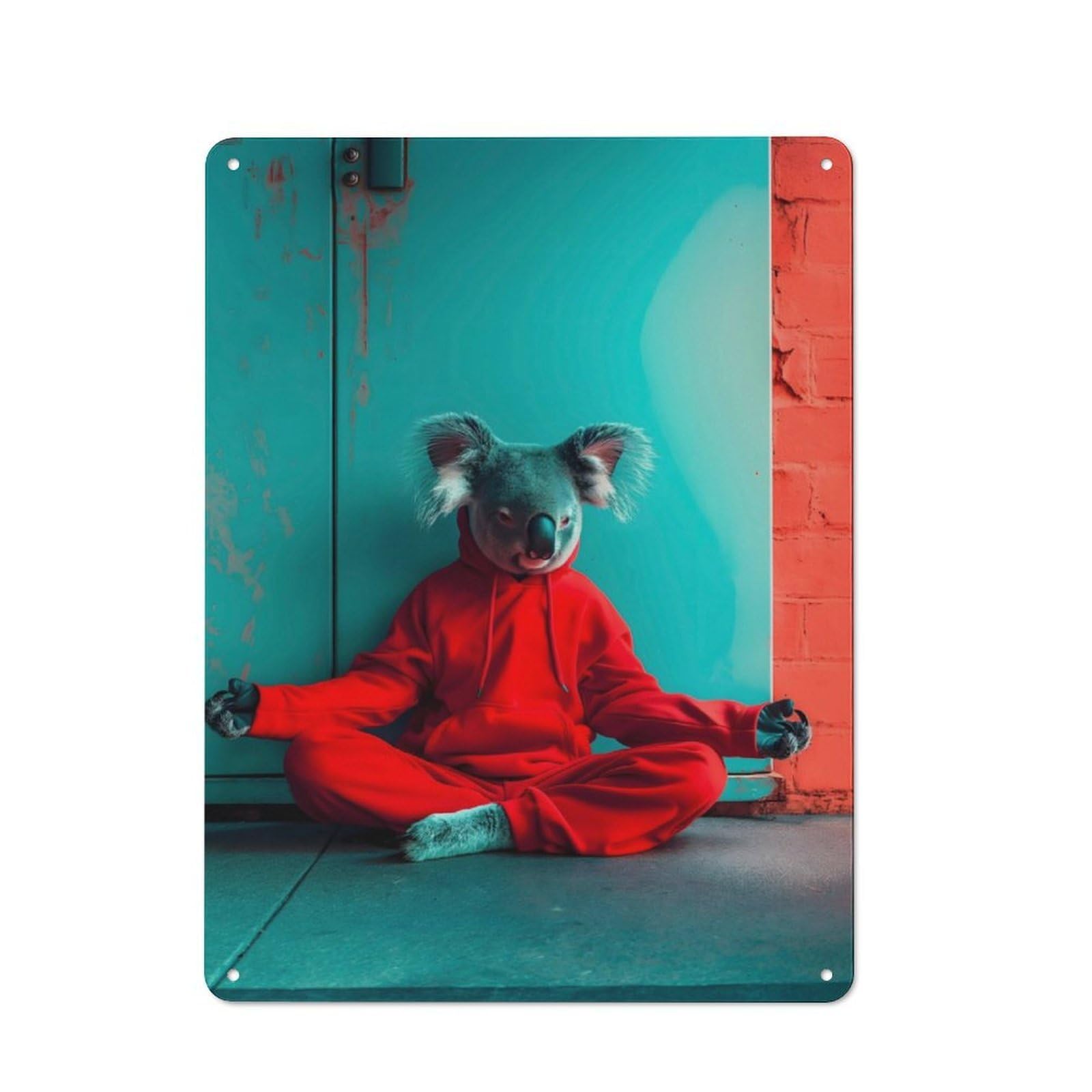 Junmoney Meditating Koala Retro Metal Wall Sign 40X30cm With For Garage Wall, A Decorative Metal Sign For Garages And Workshops