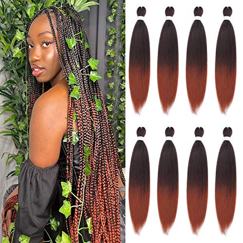 Leeven 8 Pack Pre Stretched Braiding Hair 26 Inch Premium Kanekalon Braiding Hair Pre Stretched Extensions Professional Itch Free Hot Water Setting Yaki Texture Prestretched Braiding Hair (T350#)