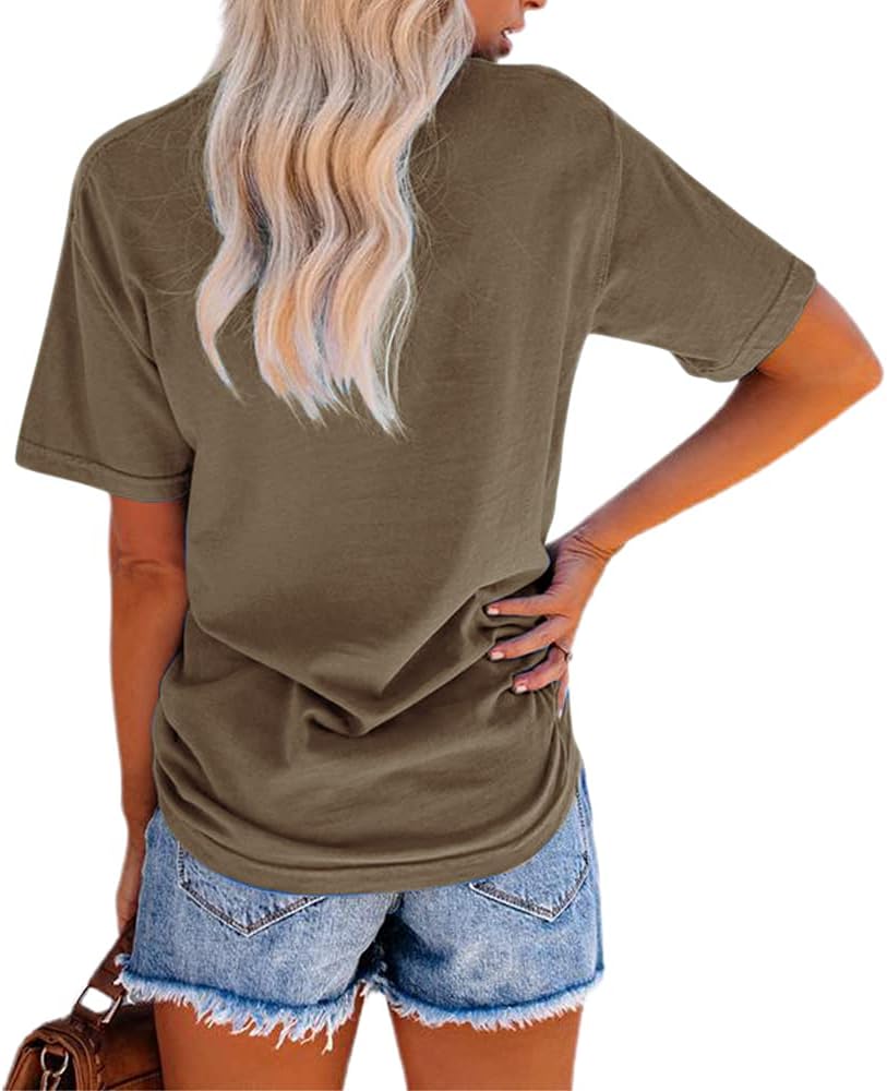 NIUBIA Women's Letter Print Basic Crew Neck Tee Summer Short Sleeve T-Shirt with Pockets Loose Fitting Tops - Image 3