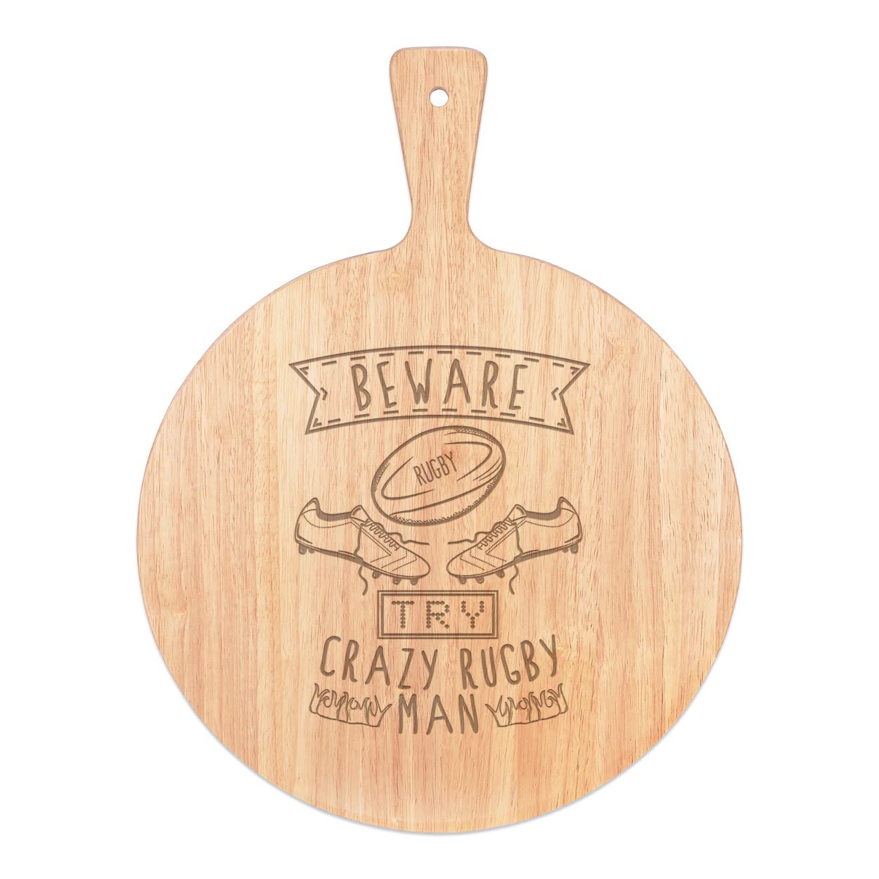 Planche pizza bois rond plateau service rugby 45x34cm avec poignée