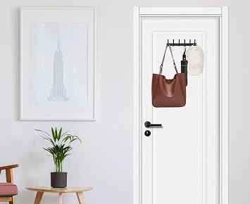 Fayleeko Coat Rack Wall Mount, Self-Adhesive Entryway Coat Hooks Wall Mounted, Heavy Duty Coat Hanger Towel Rack with 6 Hooks to Hang Hat, Coat, Towel and Purse (1 Pack, Black-Gold)