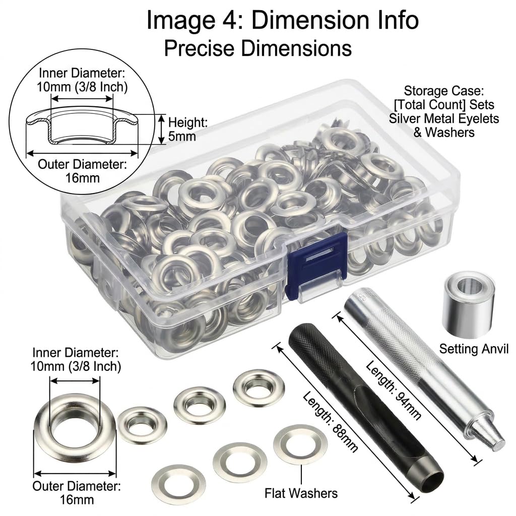 120pcs Ösen Werkzeug Set 6mm Metallösen mit Stanzwerkzeug, Ösenzange Kit für Planen, Leder, Stoff, Vorhänge, Markisen, Ringösen Hohlnieten Ösenset für DIY Handwerk, Silber Planenösen