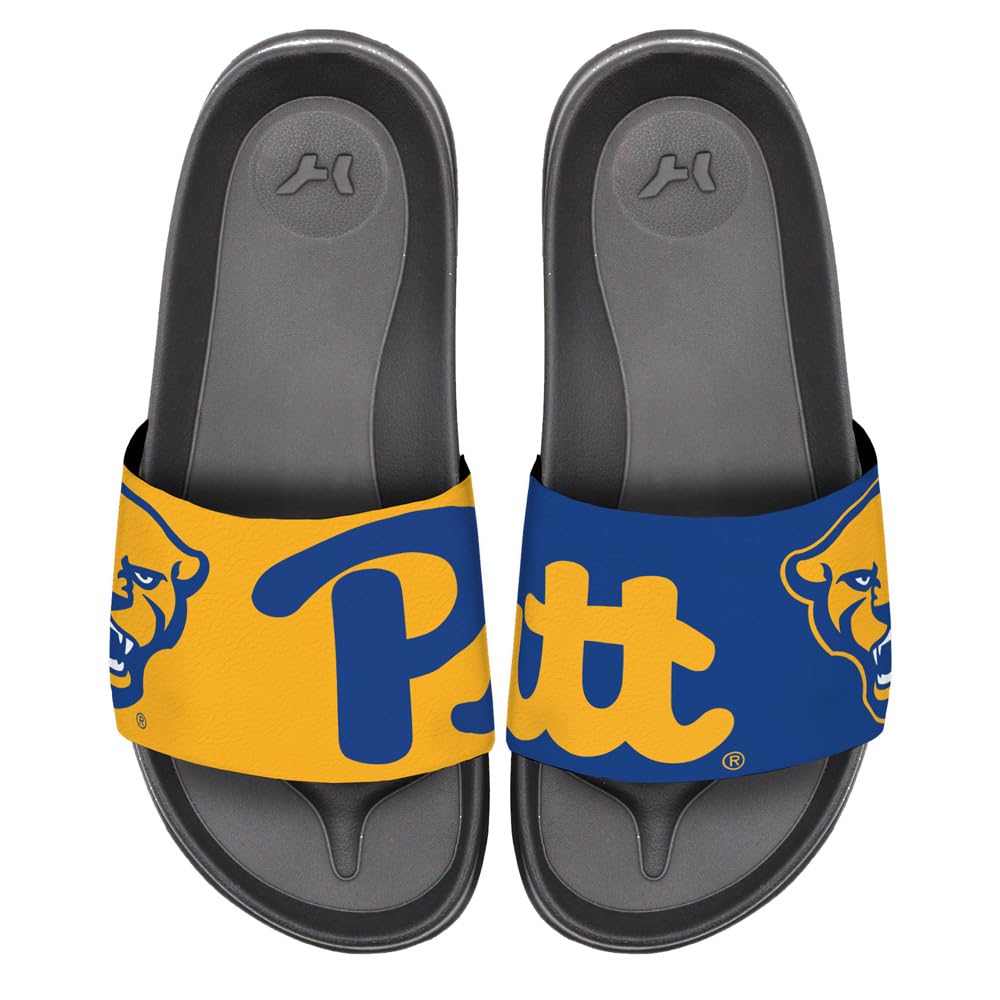 Campus Lab University Of Pittsburgh Split Primary Two Tone Unisex Adult Slides Adjustable Flip Flop Sandals Officially Licensed Hypd Slydr Switch™, Womens 9-10 / Mens 7-8