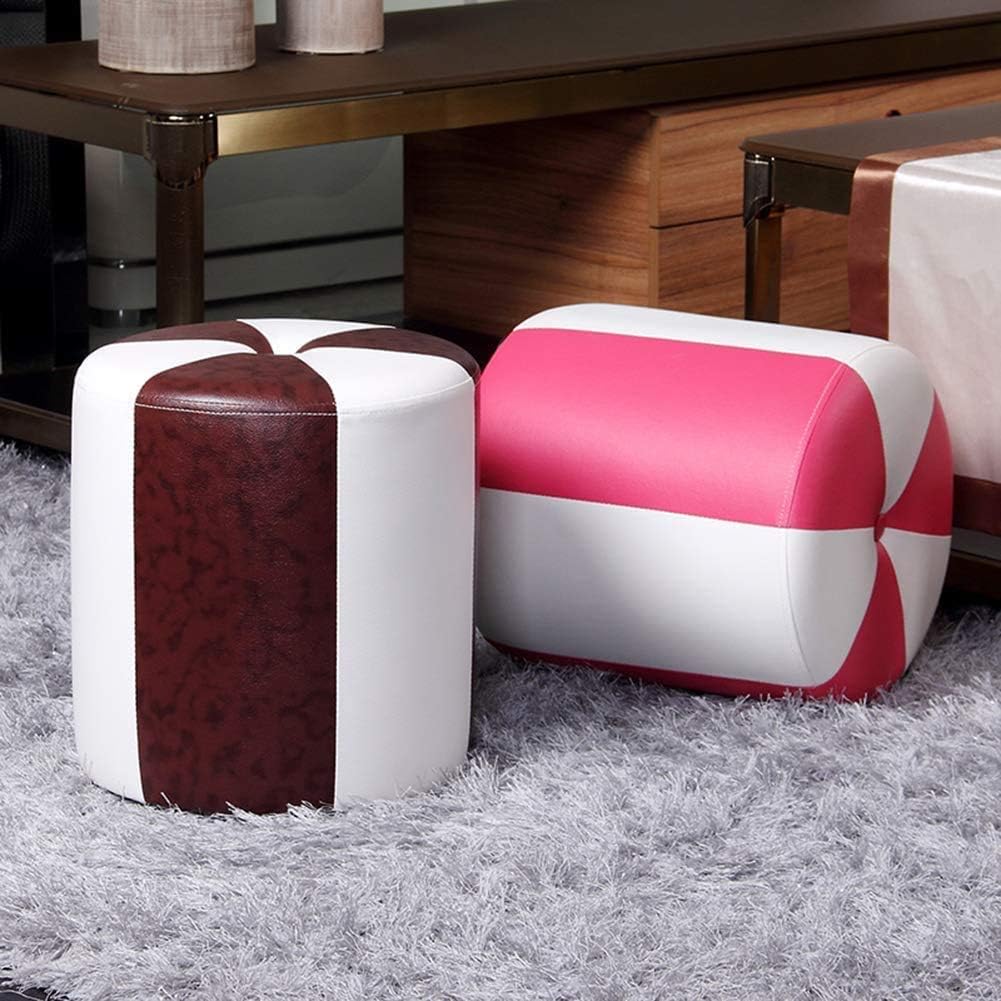 フットスツール ラウンドキューブ、装飾用ソフトパッド入り靴交換スツール、レザーフットレスト収納