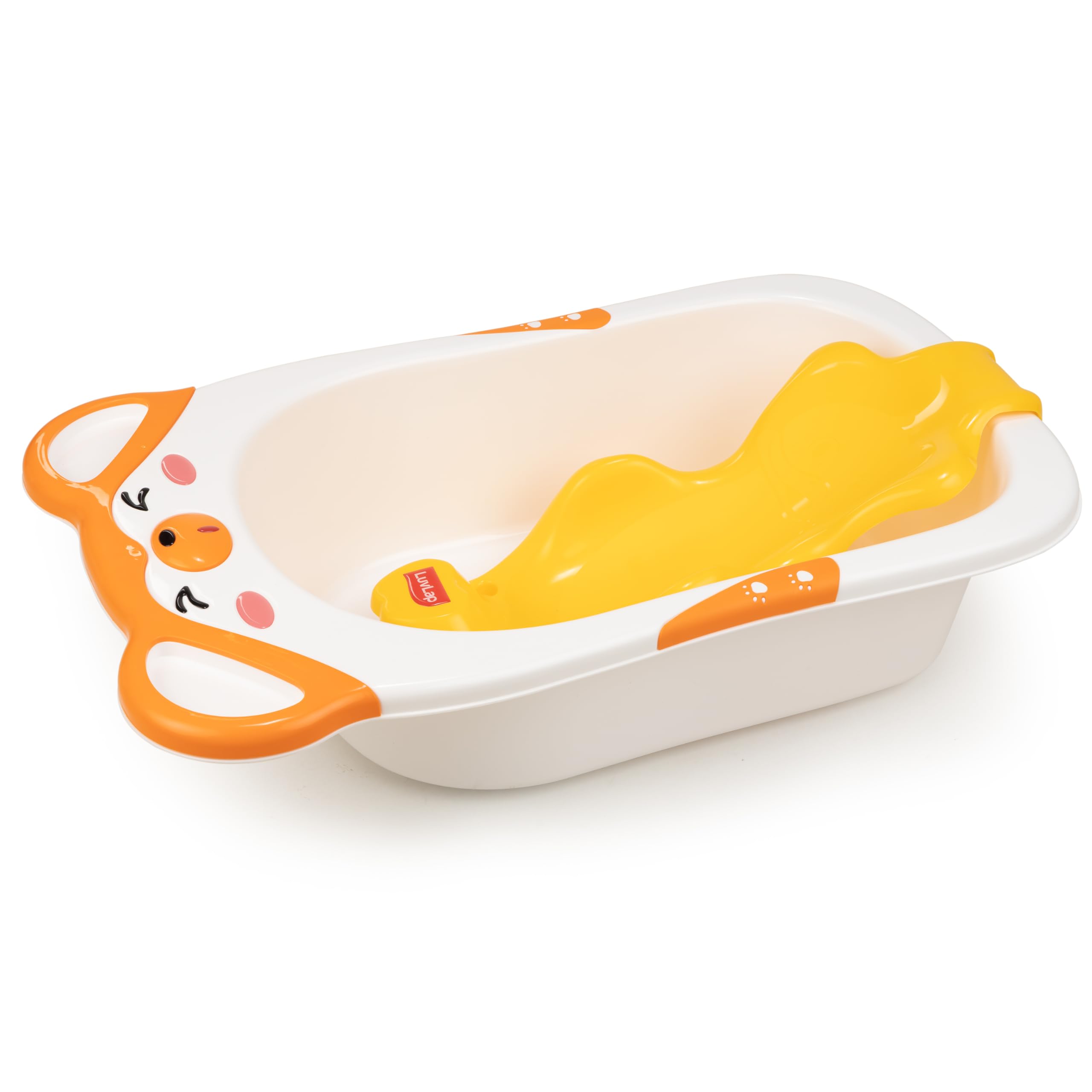 LuvLap Bubble Baby Bathtub (White & Orange) & Anti Slip Baby Plastic Bath Chair (Yellow) for 6 Month - 3 Years, Bathtub with Drain Plug, Baby Bath Seat/Sling with Non Slip Suction Base