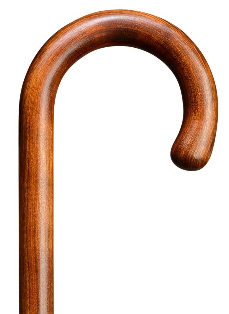 Gehstock Wanderstock Kirsche, eleganter Rundhakenstock in einem Stück gebogen, aus edlem Kirschbaum-Holz, leicht geflammt und handpoliert.