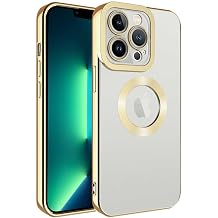 Apple iPhone 14 Pro Max ile Uyumlu Kamera Lens Korumal , Logo G r n r Halkal , Luxury  effaf Kapak, Gold
