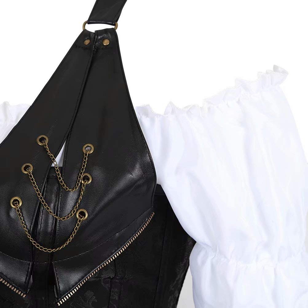 jutrisujo Korsett Damen Steampunk Corsagenkleid Corsage Kostüm mit asymmetrischer Spitzenrock und Bluse für Karneval Fasching Halloween