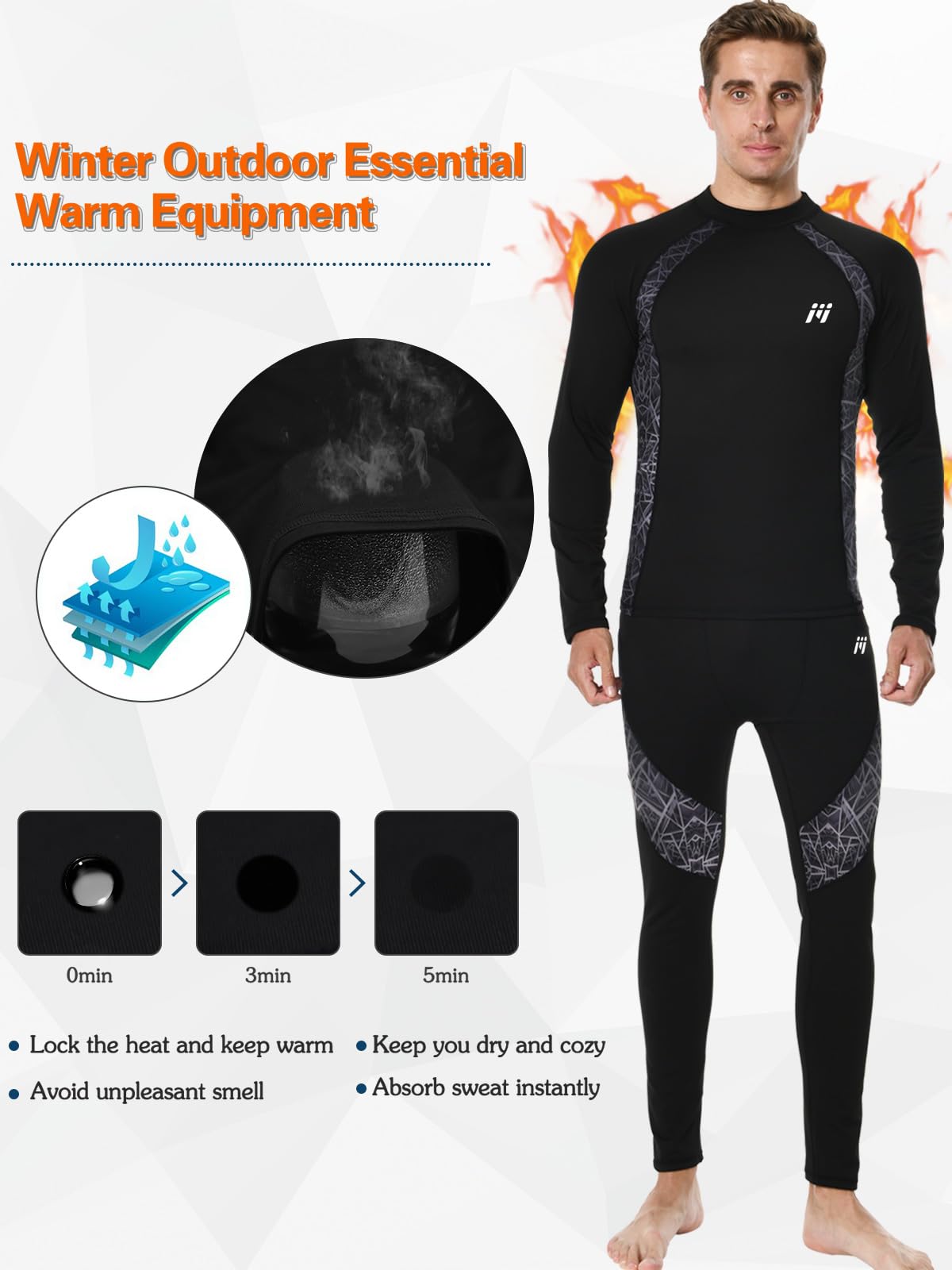 Herren Thermounterwäsche Herren Funktionsunterwäsche Atmungsaktiv Thermo Unterwäsche Baselayer-Set