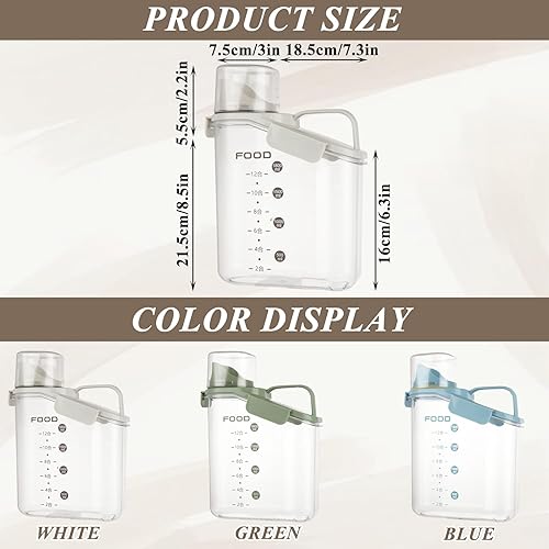 Vista 2 de SENENQU Paquete de 3 recipientes de cereales de almacenamiento, dispensador de cereales de plástico hermético de 2 L, recipientes grandes