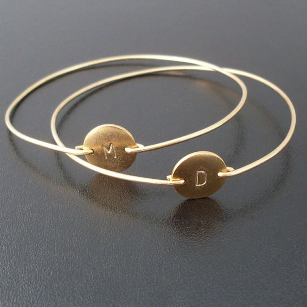 Best Friend Bracelets Set of 2 Bangles Initials Front and Back Friendship Jewelry Birthday Gift Idea