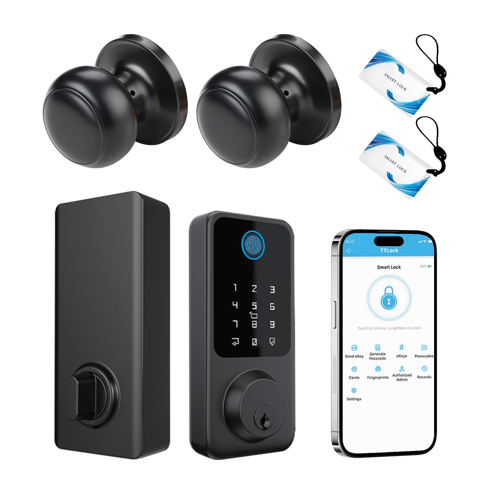 Serrure de porte à empreinte digitale avec poignée ronde Secusly Serrure de porte d'entrée sans clé Ensemble de poignées de porte d'entrée à clavier électronique avec poignée à levier Installation