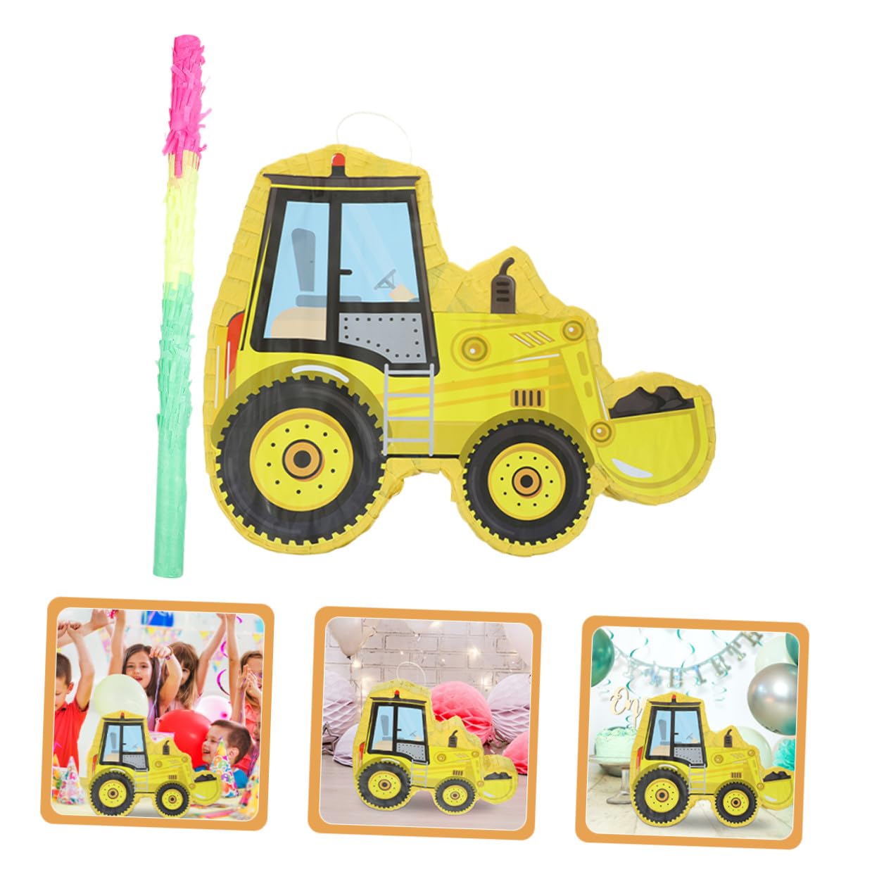 TOYANDONA Piñata de Papel Excavadora para Fiesta Infantil, Color Amarillo, 2 Piezas (piñata Palo para Golpear), Accesorio de Juego Adecuado para Cumpleaños y Eventos Temáticos
