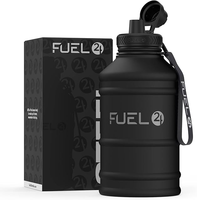 Fuel24 Stainless Steel Jug - 1.3 or 2.2 Litre Water Bottle - Extra Strong, BPA Free, Leak Proof - Large Gym Sports Bottle, 1.3L, 2.2L, Metal Bottle - Colour Options