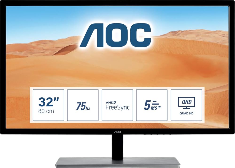 AOC 31.5" QHD 2560x1440 Monitor, 10-Bit IPS Panel, 4ms, 75Hz, Freesync, DisplayPort/HDMI/DVI-D/VGA thumbnail 4