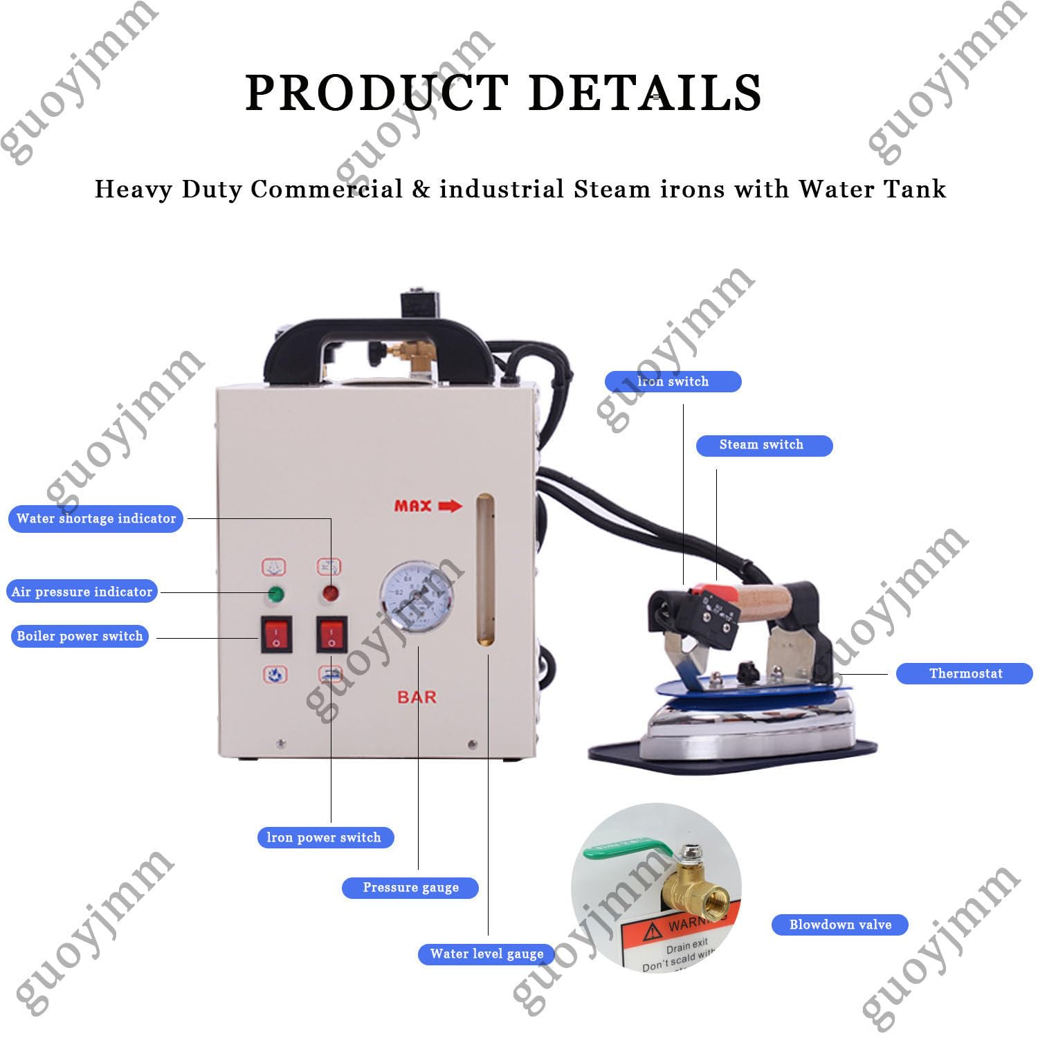 Centrale Vapeur Industrielle, Fer à Vapeur électrique 1600 W, Chaudière 900 W, Défroisseur Vapeur 4 L pour Vêtements, pour Magasins de Vêtements, Pressings, Blanchisseries