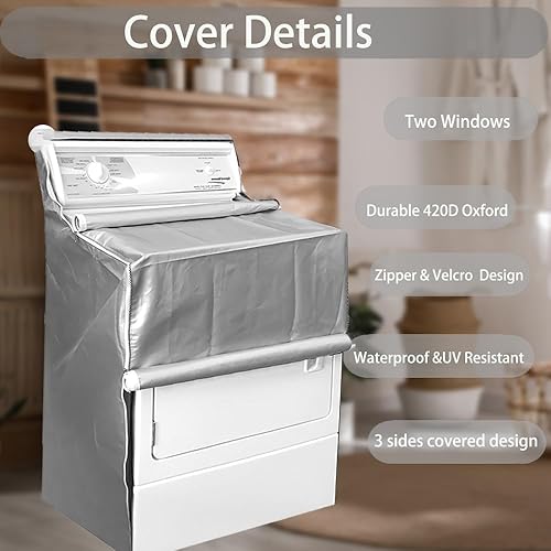 Miniatura 6 de MRPAPA Paquete de 2 fundas para lavadora, impermeables, a prueba de polvo, diseño de cremallera, fundas para lavadora y secadora a prueba de sol