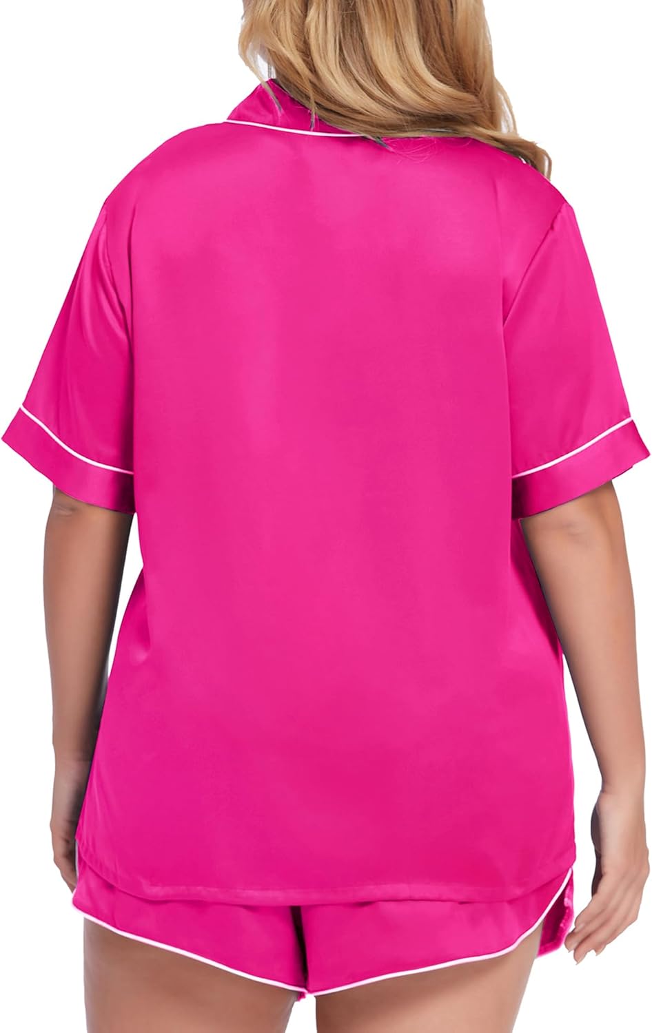 SWOMOG Women's Plus Size Satin Pajama Set Short Sleeve 2 piece Pj Sets Sleepwear Silk Button Down Loungewear Pjs Shorts Set - Image 2