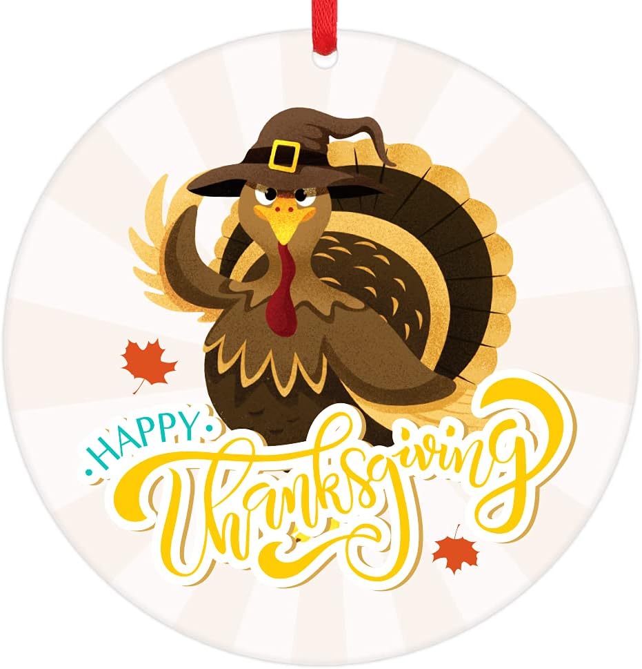 WaaHome Happy Thanksgiving Ornaments 3'' Turkey Christmas Tree Ornaments Decorations, Thanksgiving Gifts for Family Friends Women