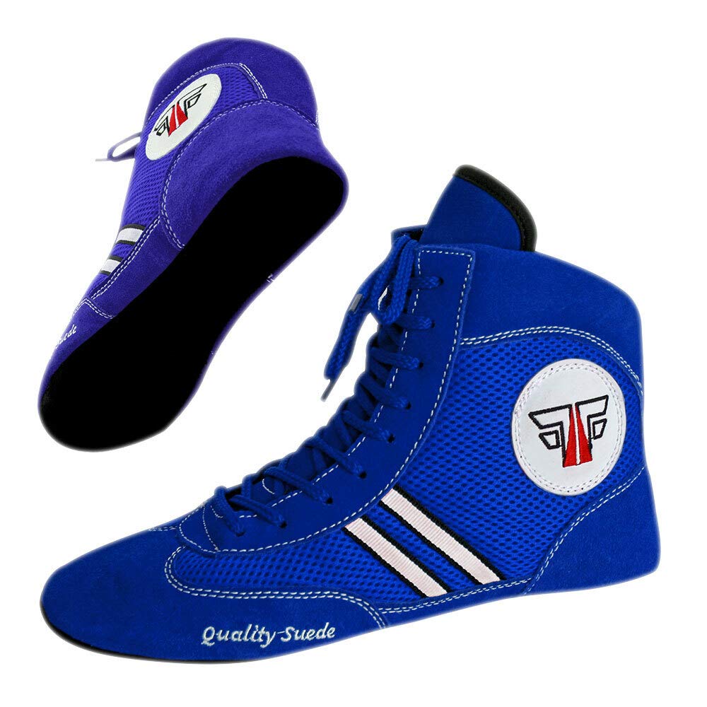Fox-Fight, scarpe da sambo, ring o wrestling, in pelle scamosciata, colori nero-blu-rosso