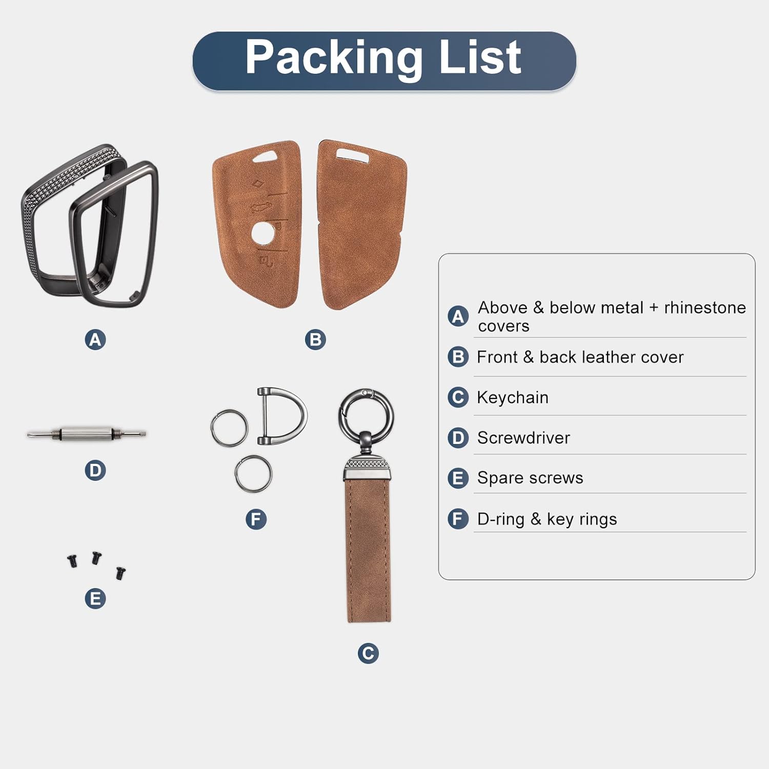 YO&YOYE Compatible with BMW Key Fob Cover with Keychain Leather Key Case Protector for BMW 2 5 6 7 X1 X2 X3 X5 X6 Series (Model1,Brown) - Image 7