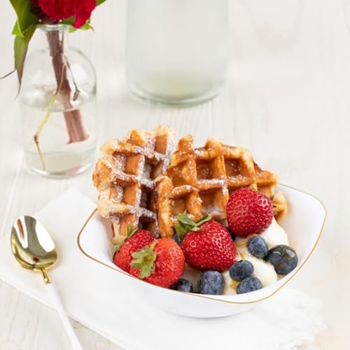 Miniatura 2 de Blue Sky Cuencos cuadrados orgánicos blancos con borde dorado, platos de plástico desechables de 16 onzas (10 unidades)  Vajilla elegante y