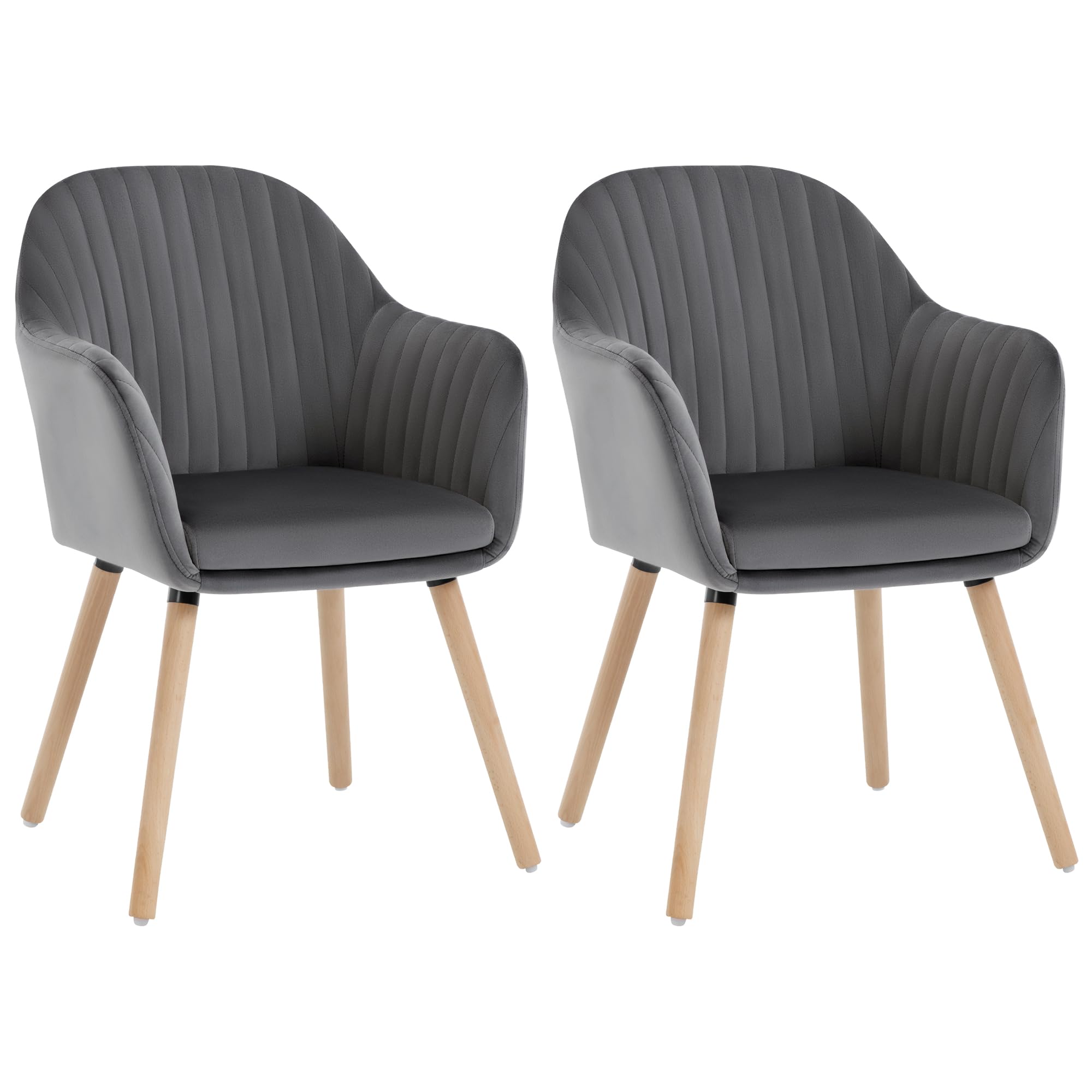 Woltu Grey Kitchen Dining Chairs Set Of 2 Upholstered Counter Lounge Living Room Chairs With Armrests & Backrest Velvet Armchairs,