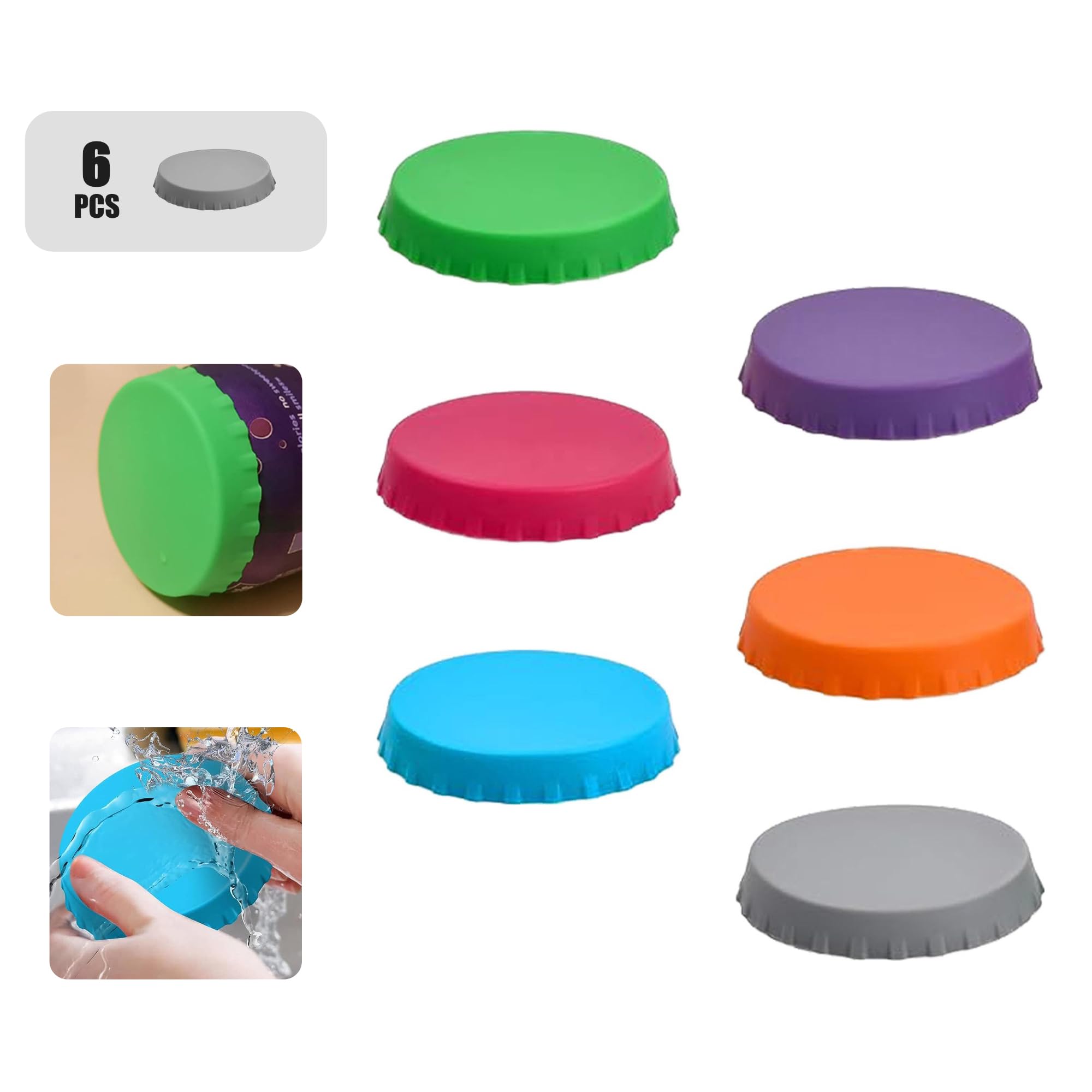 Silicone Soda Can Lids,Cover/Cap/Topper/Saver/Stopper for Beer/Juice/Seltzer/Cola/Energy Drinks/Beverage/Carbonated/Fizzy Pop,Reusable/Colorful/Washable/Portable/Elastic/Food Grade/Fit Standard(6pcs)