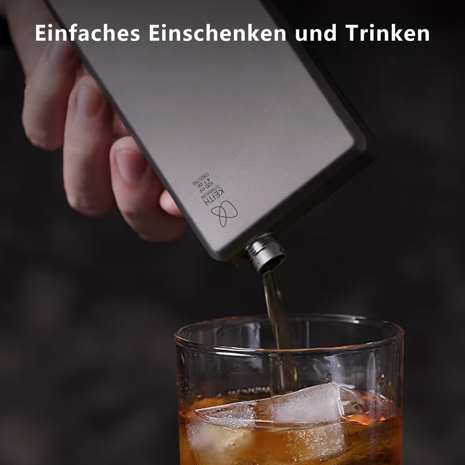 KEITH Titan Flachmann Tragbare Hip Flask klein Wasserflasche für Whisky, Likör und Alkohol mit Trichter, Campingausrüstung (200ml Ti9307)