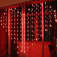 Vista 1 de Luces de cortina LED: luces de cortina en forma de corazón, luces de cascada, para telón de fondo, para dormitorio (luz roja)