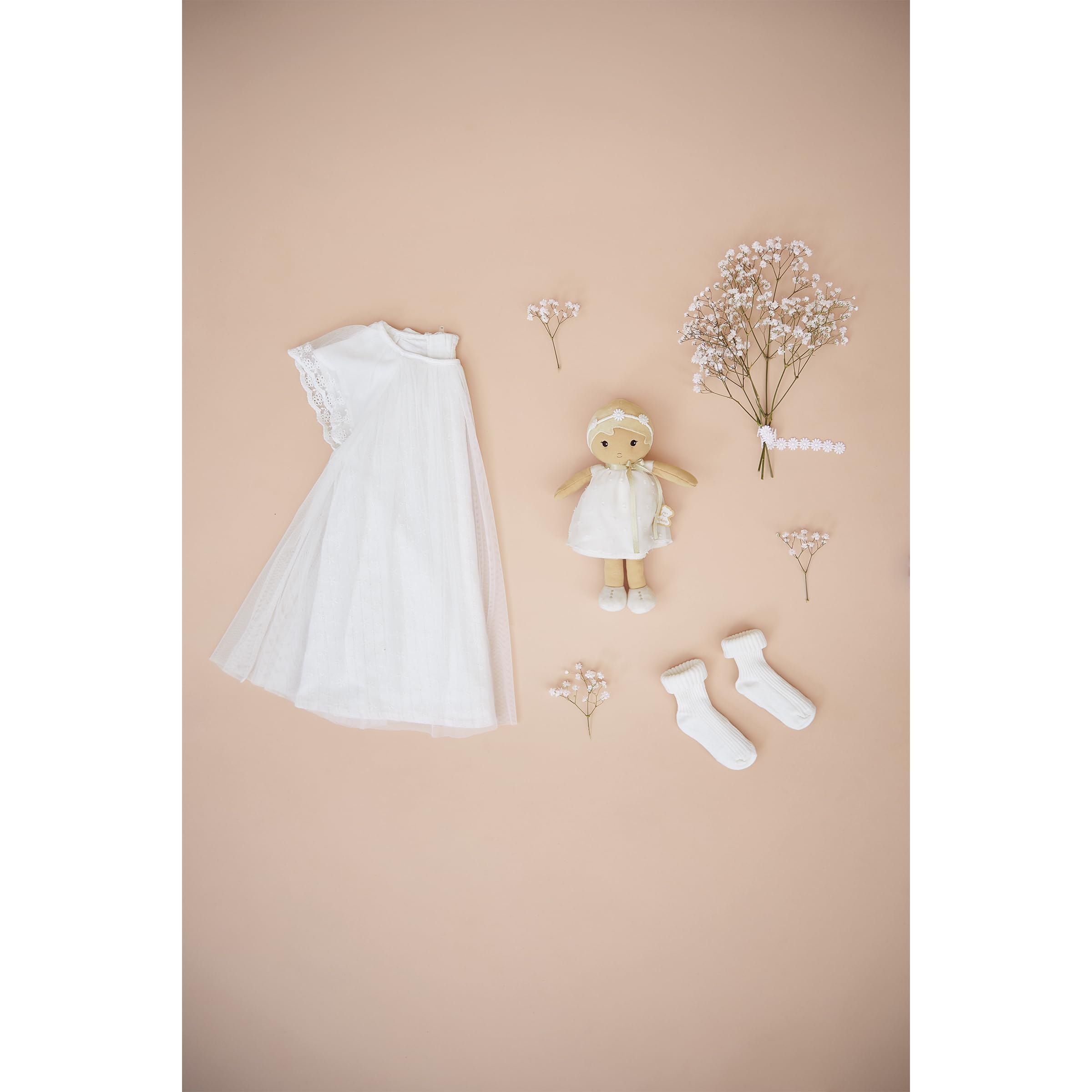 Kaloo - Tendresse - Ma 1ère Poupée en Tissu Daphné - Poupée de Chiffon 25 cm - Robe en Organza à Pois - Jolie Boite Cadeau - Ruban Personnalisable - Dès la Naissance, K200021