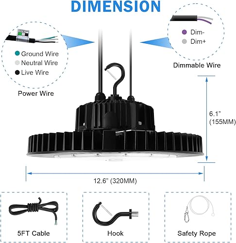 Miniatura 5 de 150W UFO LED alta luz de la bahía 21750LM 0-10V Dimmable alta bahía LED tienda luces UL DLC aprobó la luz del almacén 5000k luz del día